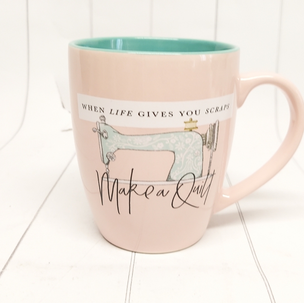 Make a Quilt - Coffee Mug 15 oz. Pink and Turquoise